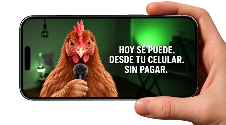 Celular con una gallina creando contenido