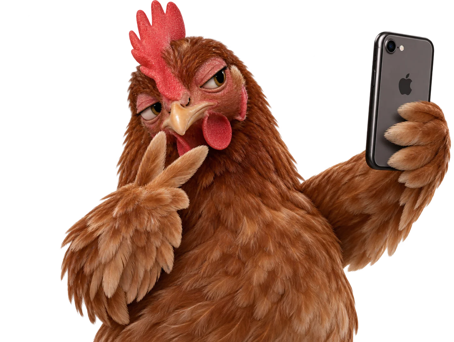 Gallina grabándose con su celular